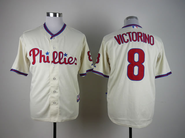 Men Philadelphia Phillies 8 Victorino Cream MLB Jerseys